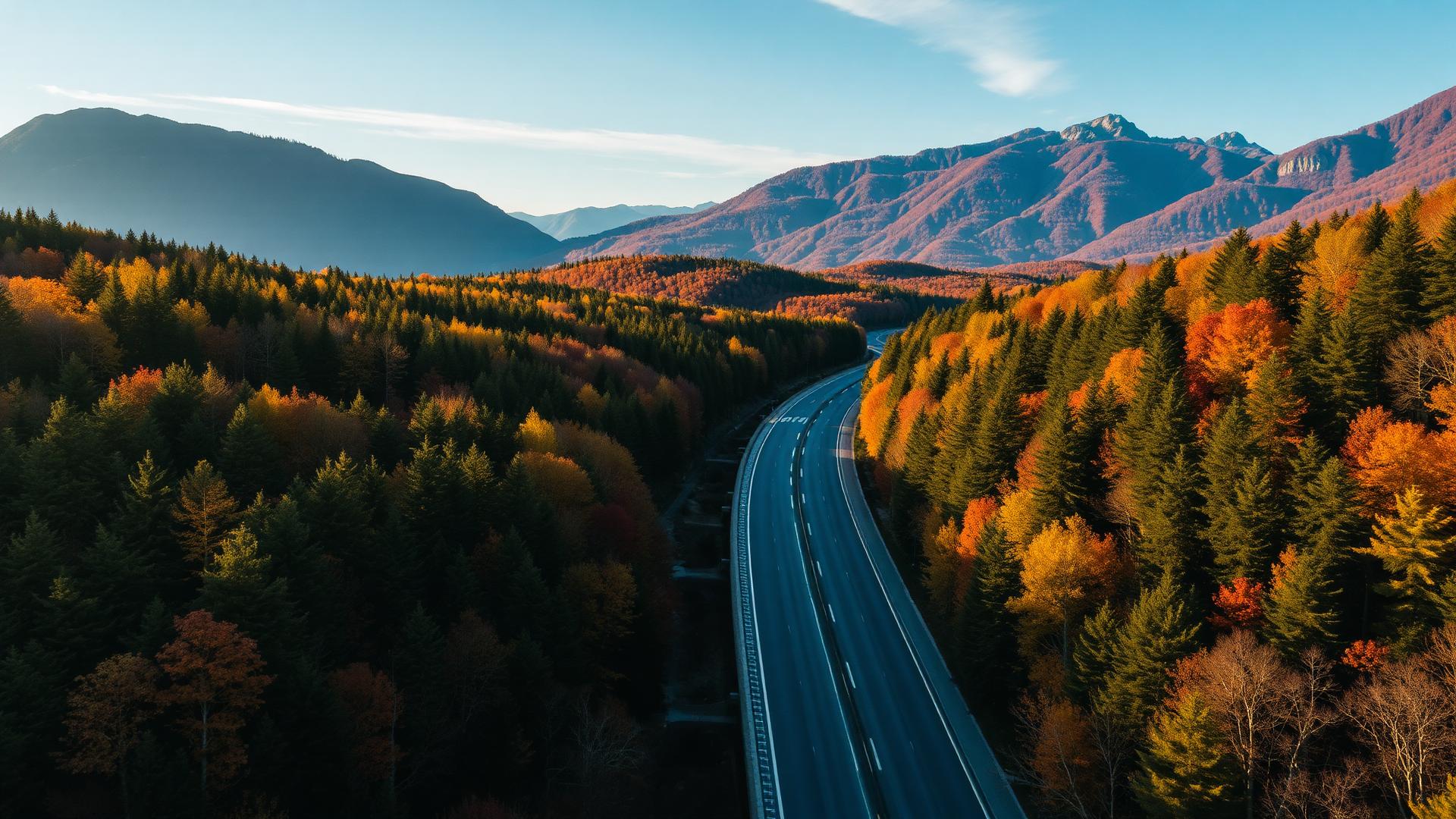 European highway through autumn mountains